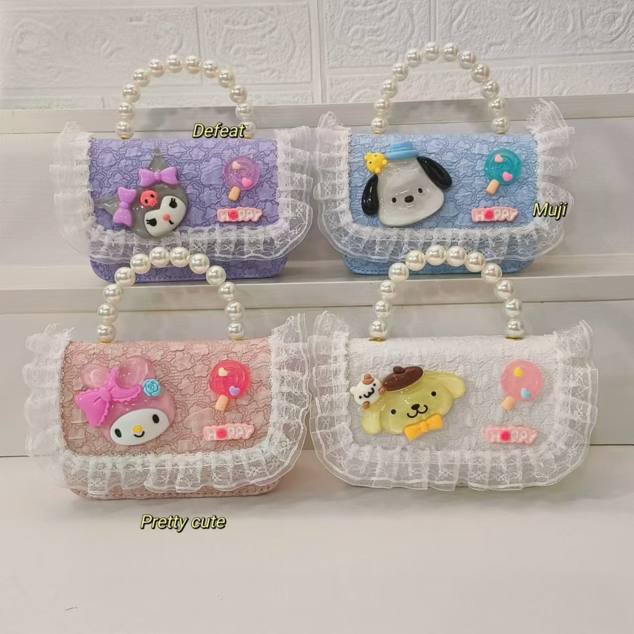 Perla bolso portátil para niños, bolso de hombro, bolso de cambio, bolso de princesa, bolso de dibujos animados, bolso de cadena, bolso cuadrado