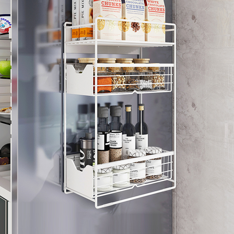 鉄製マグネット式冷蔵庫ラック多機能マグネット式洗濯機冷蔵庫収納棚多層引き出し式棚