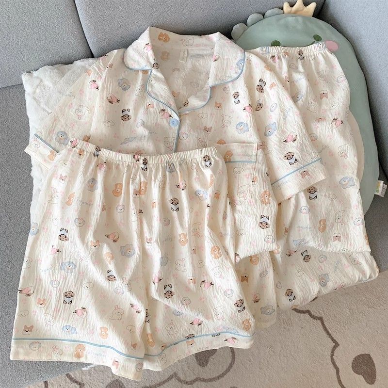 120G nube algodón pijama de manga corta tres piezas set ropa de hogar TK pedido físico al por mayor pareja pijama de verano