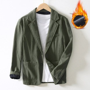 L088 autumn and winter fleece-lined thickened warm suit jacket Ramie casual loose suit men's one-piece delivery