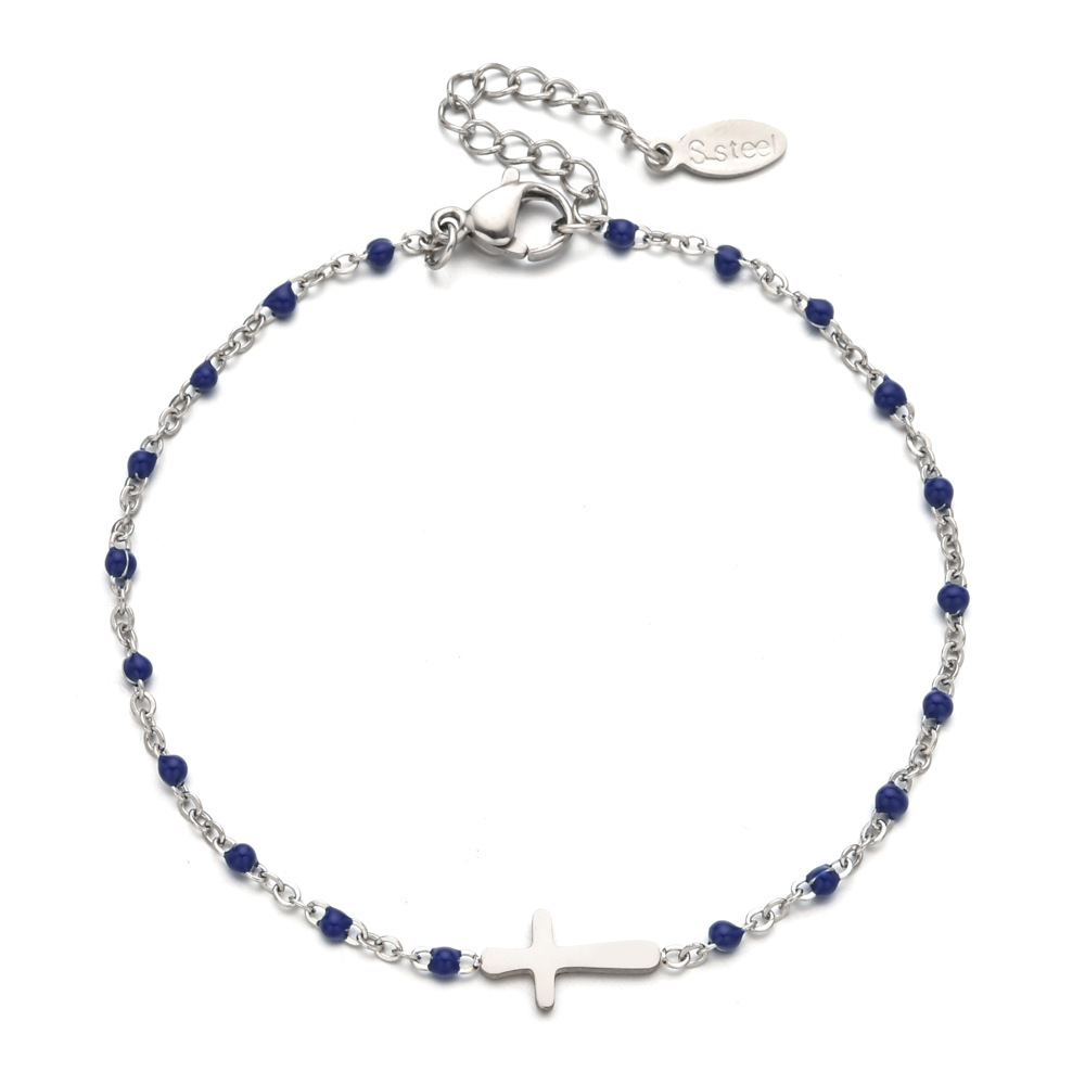 10g Weight Bracelets Classification 1 Piece Quantity Daily Occasion Stainless Steel Material Cross Pattern Women's Gender Enamel, Plating Design Simple Style Style Simple Style Cross Stainless Steel Enamel Plating Bracelets 8