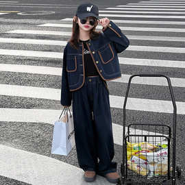 女童套装春季2025新款中大衣服儿童洋气休闲运动两件抽绳两件套