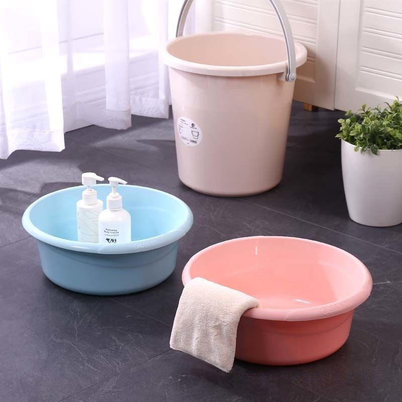厚みのあるプラスチックバケツ、家庭寮用ポータブル洗濯バケツ、バスバケツ、丸型洗面器セット、特大水貯蔵バケツ|undefined