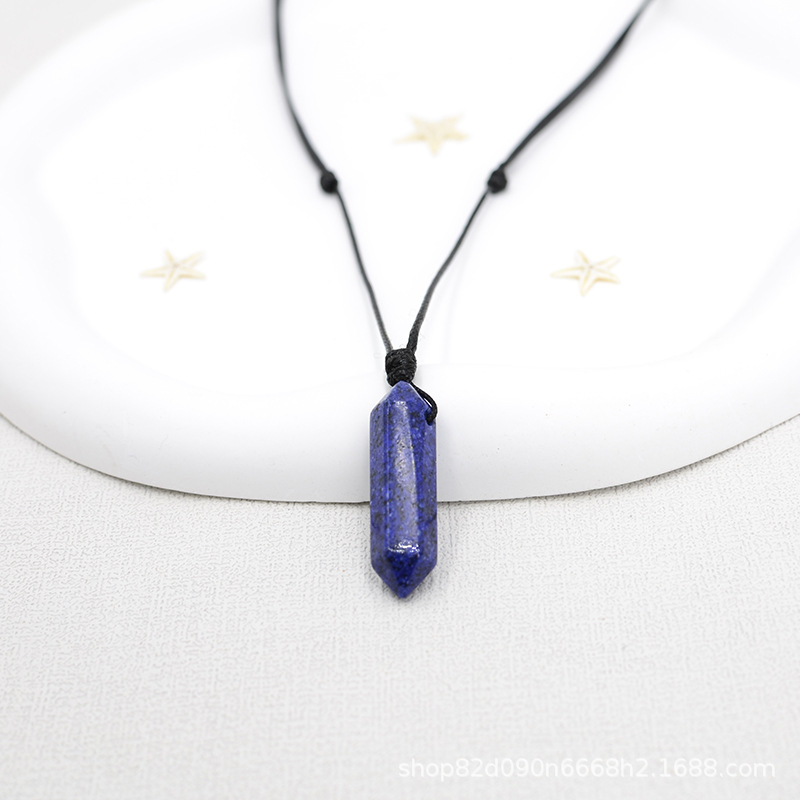 Factory Direct Supply natural obsidian Crystal hexagonal prism pendant men's personalized necklace simple student couple jewelry