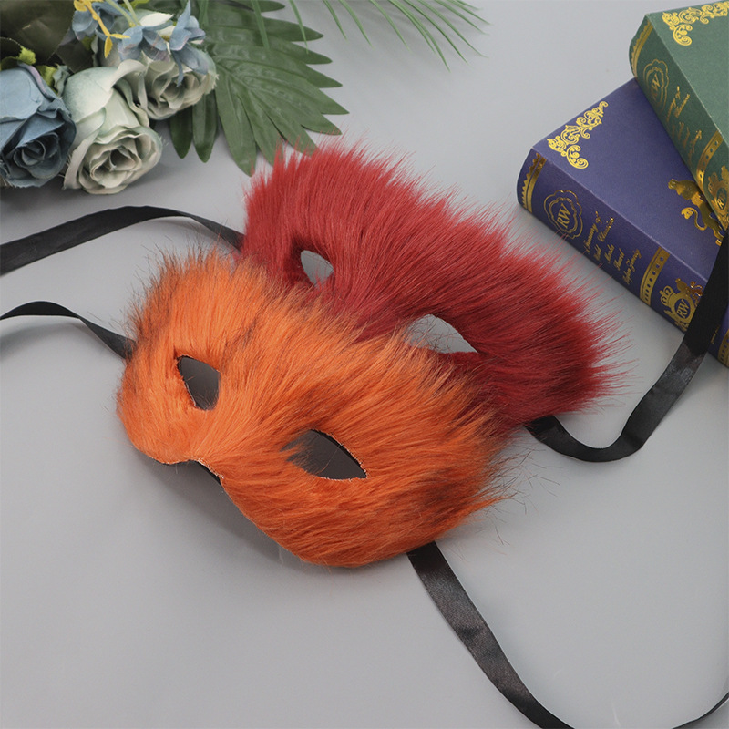 Oferta exclusiva de Amazon Venta caliente máscara de media cara de zorro de pelo largo fiesta de baile máscara de zorro de peluche sexy