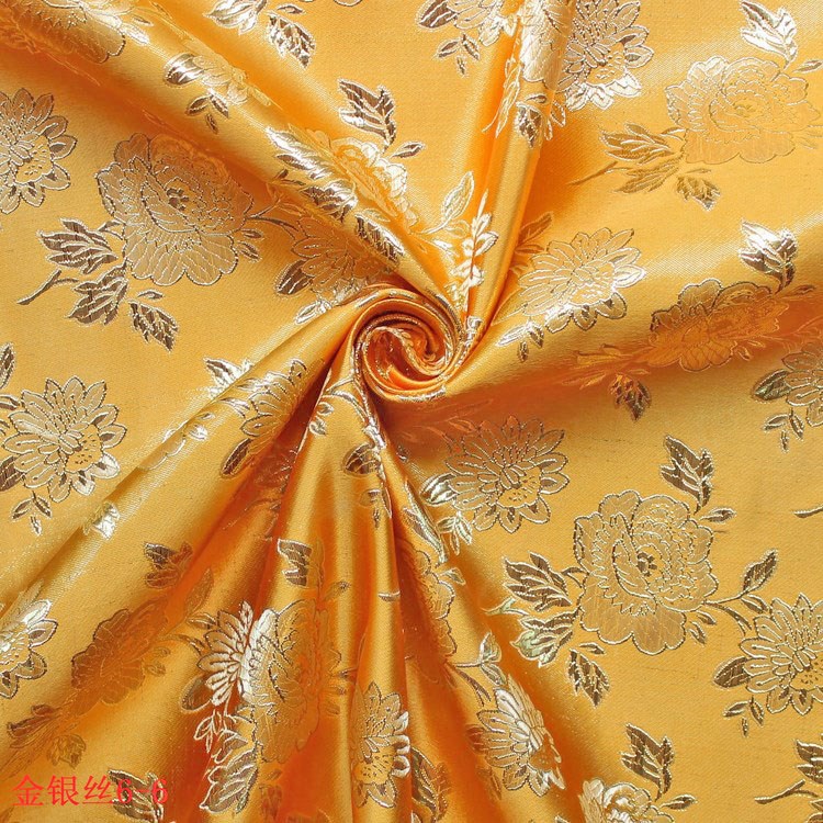 金丝金线茶叶礼盒礼品包装内衬布工艺品礼堂金黄色彩金织锦缎布料