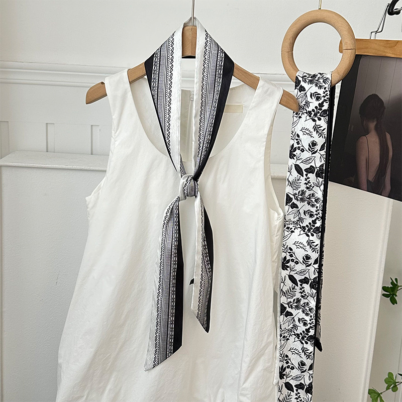 Pañuelo de seda, banda larga, sensación de alta calidad, bufanda pequeña decorativa, bolsa de toalla de seda, envuelta, pañuelo floral, cinta para el cabello, serpentín para el cabello