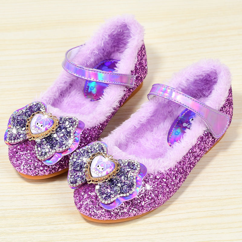 Girls' Furry Slippers Winter New Kidsren's Elsa Princess Warm Baby Frozen Home Fur Slippers Elsa