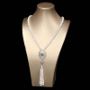 Demi-season fashionable organic necklace from pearl, zirconium, pendant, long sweater, wholesale