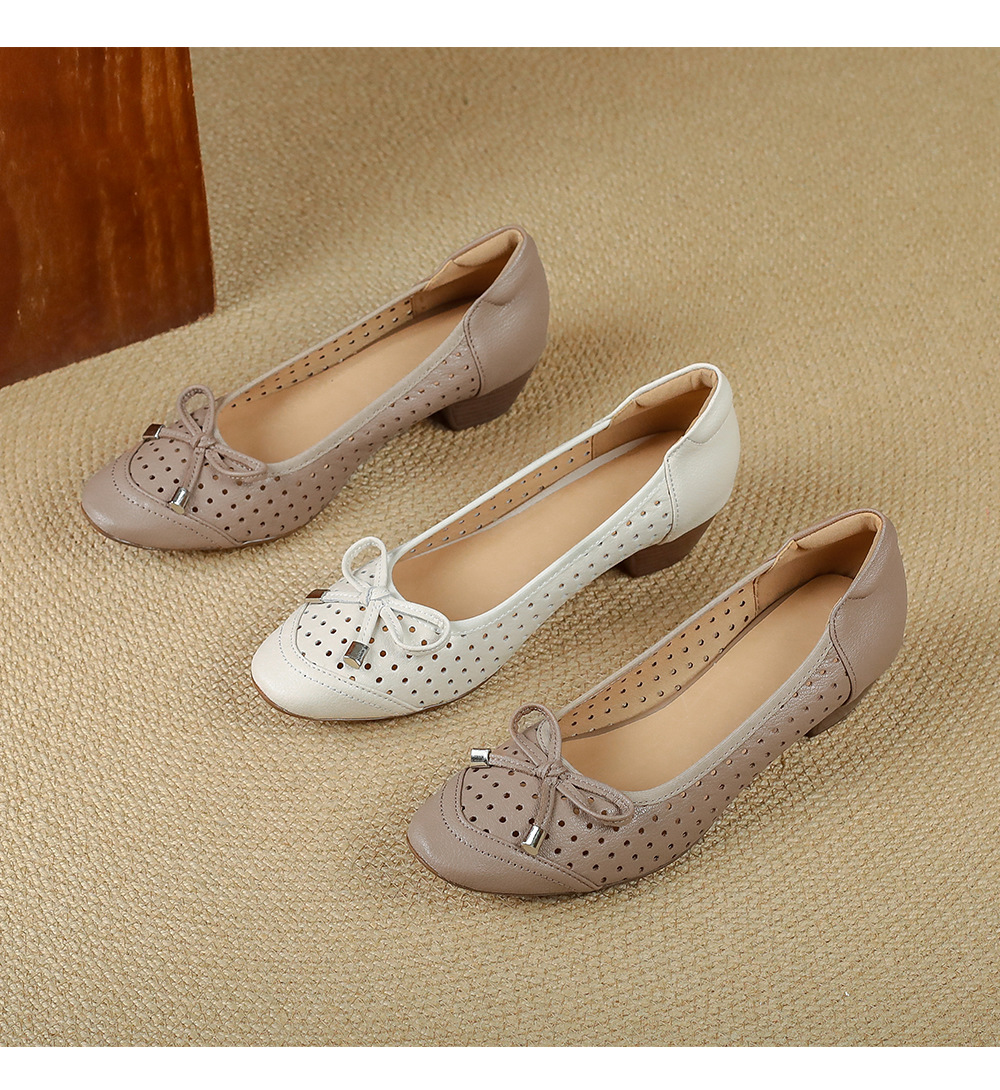 Giày sandal nữ hở mũi gót thấp 3,5 cm, thiết kế đục lỗ thoáng mát, phong cách đơn giản bốn mùa — màu trắng ngà chi tiết 16