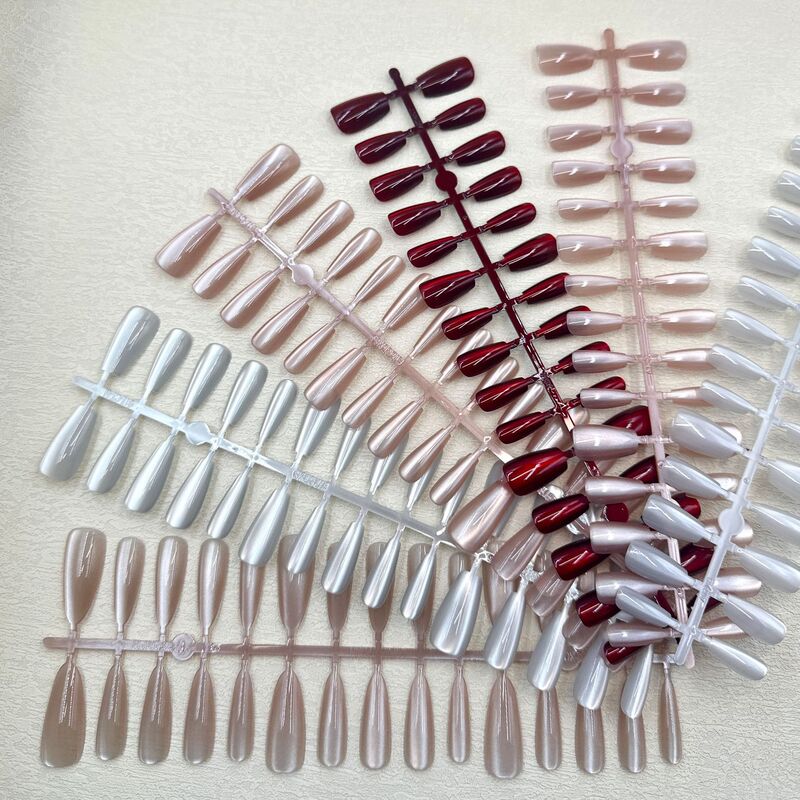 New Gemstone-Colored Cat-Eye Press-On Nails, Light Luxury Solid Color Acrylic Electroplated Nail Tips, Professional Nail Salon Quality