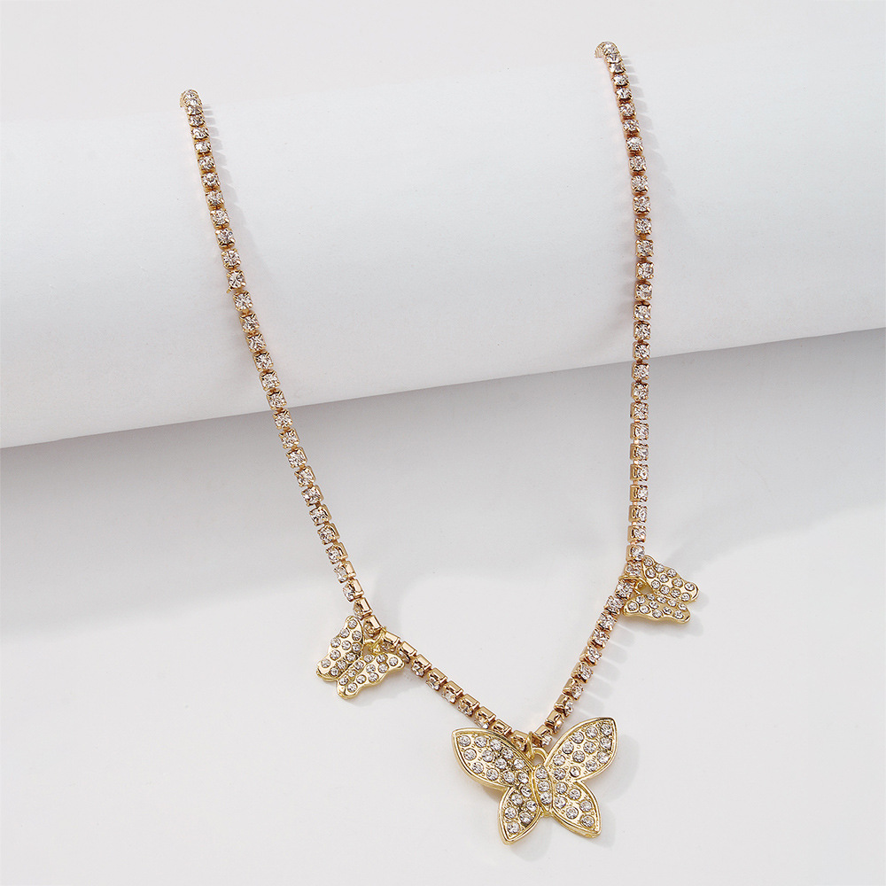 N9244 Personalized Hip Hop Diamond Butterfly Necklace Fashion Retro Artistic Necklace Europe and Ame