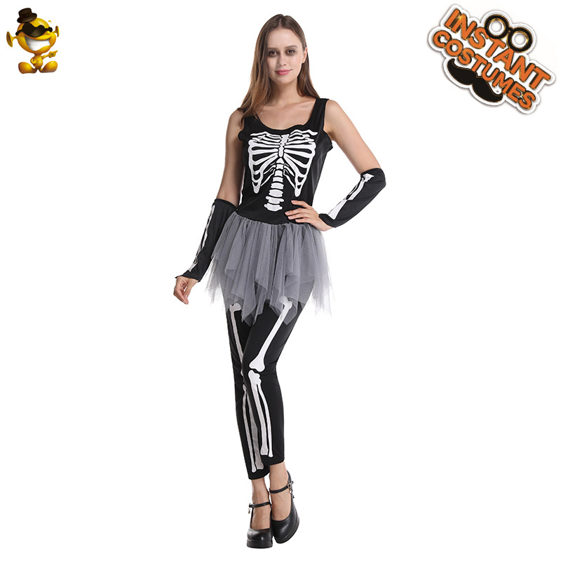 Halloween grande hembra fantasma hueso cráneo traje mascarada cos juego de rol etapa fantasma hueso juego traje