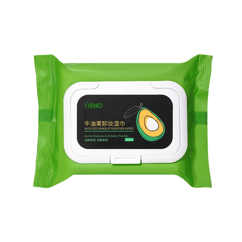 Toallitas Húmedas Extra Grandes y Gruesas UENO de Aguacate, 60 Hojas, No Tejidas, en Bolsa con Tapa Abatible, Toallitas Desmaquillantes Extraíbles UEN070