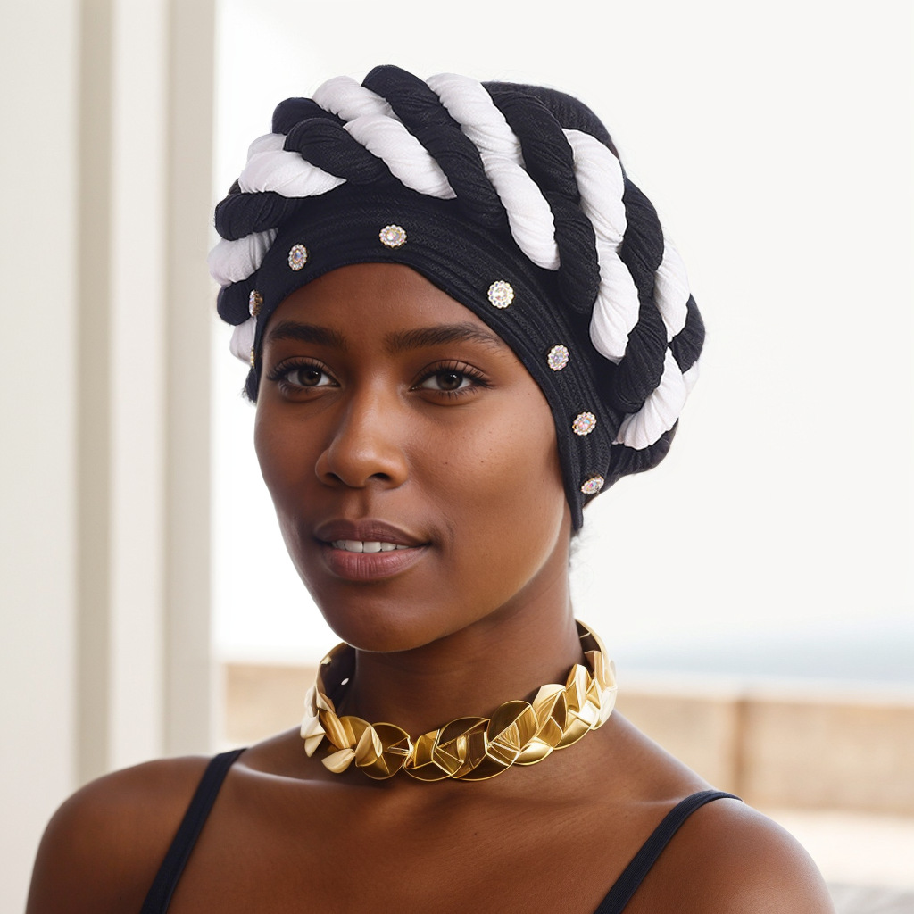 Novi čavli na rubu šešira, dijamantne trake u boji, pletena marama u dvije boje, šešir, pokrivalo za glavu._voghion.com