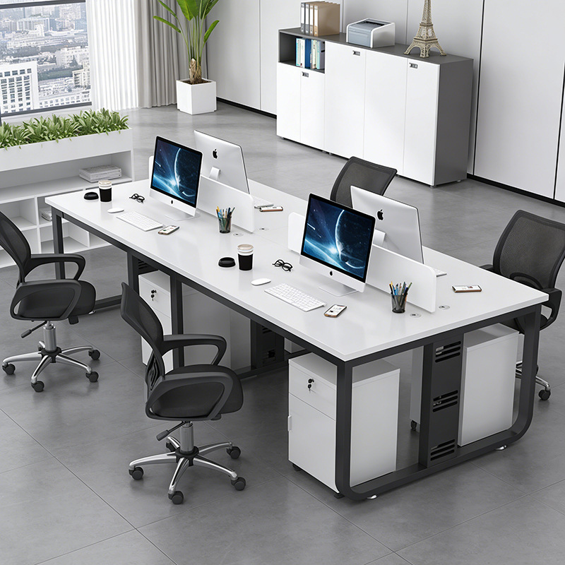 Mesa y silla de oficina blanca combinación de personal de oficina doble 4 cuatro 6 personas pantalla mesa de trabajo de personal de empresa