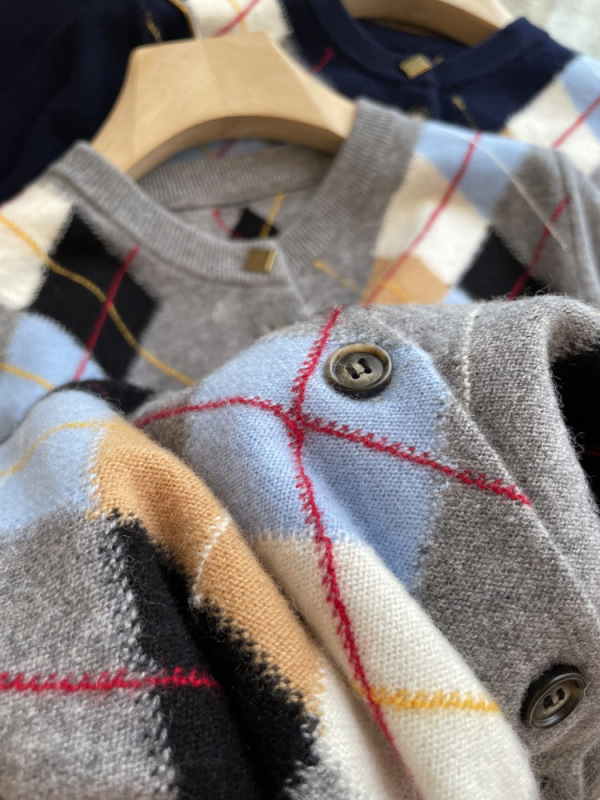 Cabinet 3K!! Er*Do*S Retro Quilted Preppy Style~Pure Wool Round Neck Long-Sleeved Knitted Cardigan Sweater for Women