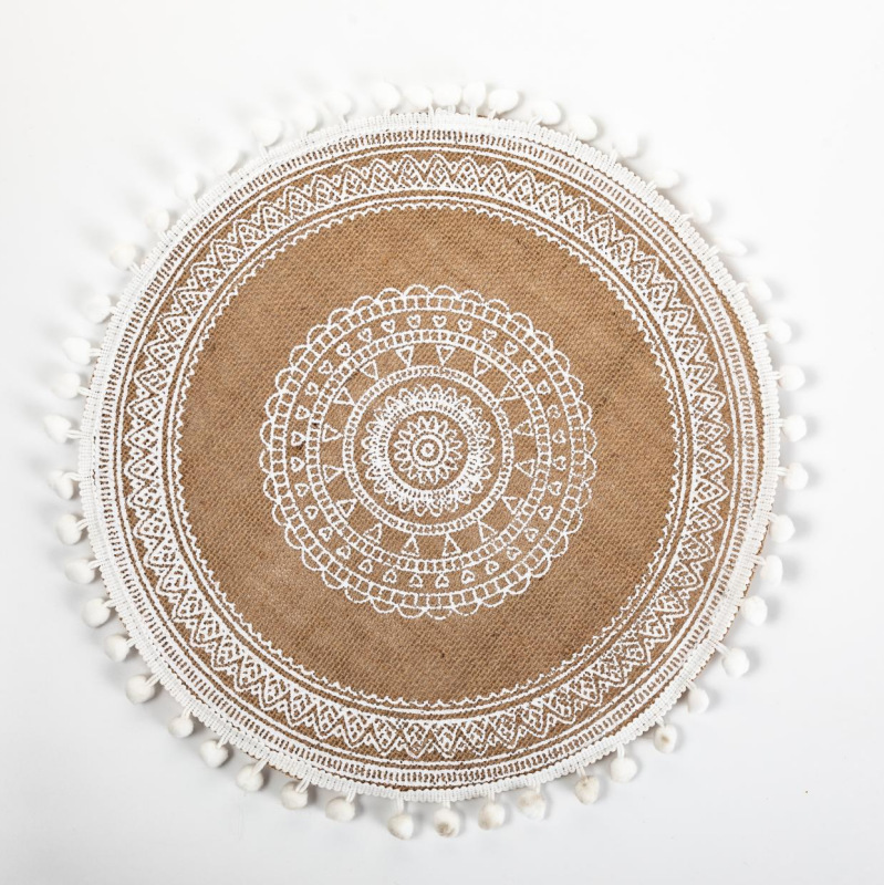 Inventario redondo de yute bordilla trenzada almohadilla de mesa ambiente decoración almohadilla de mesa retro almohadilla aislante térmico