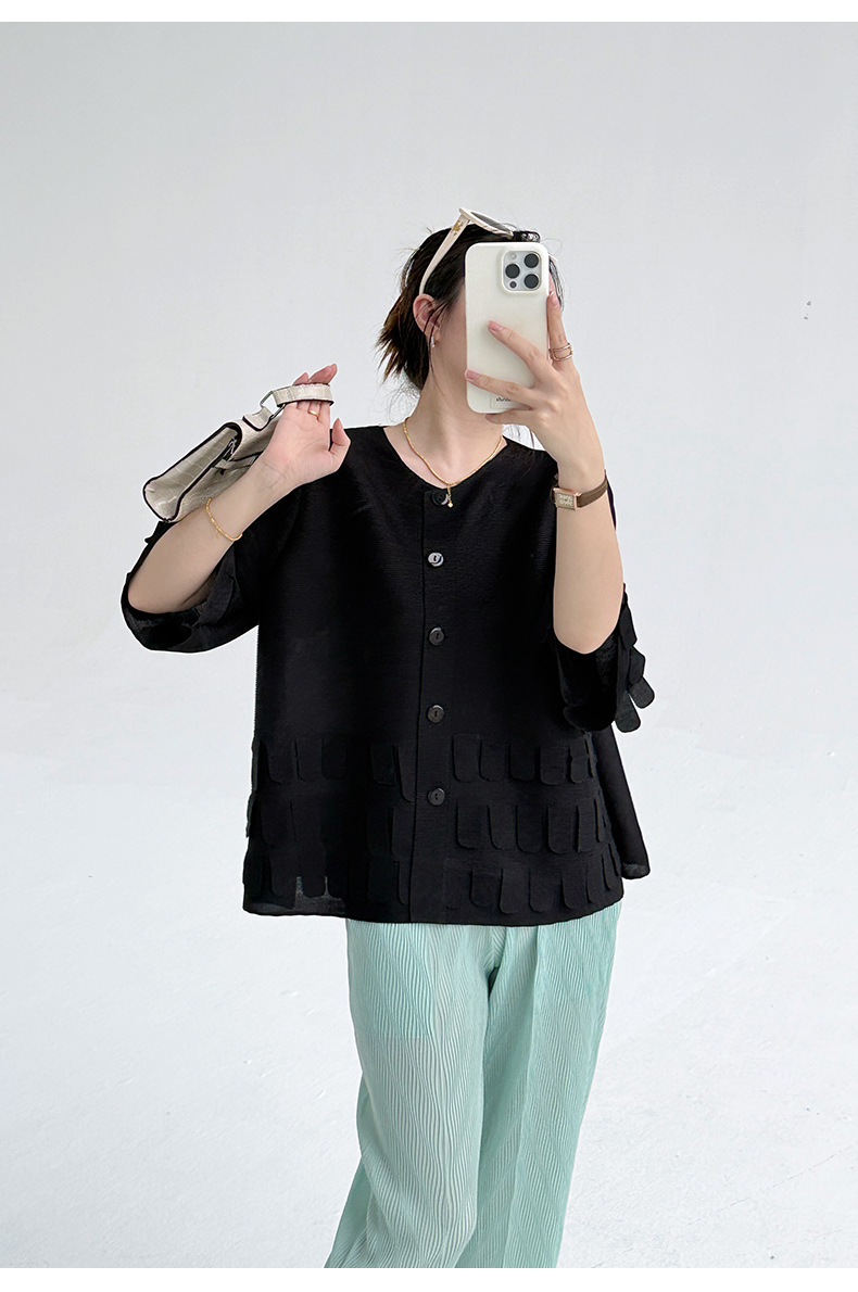 Áo cardigan nữ dáng váy xếp ly tay ngắn phối dáng rộng — Màu đen chi tiết 16