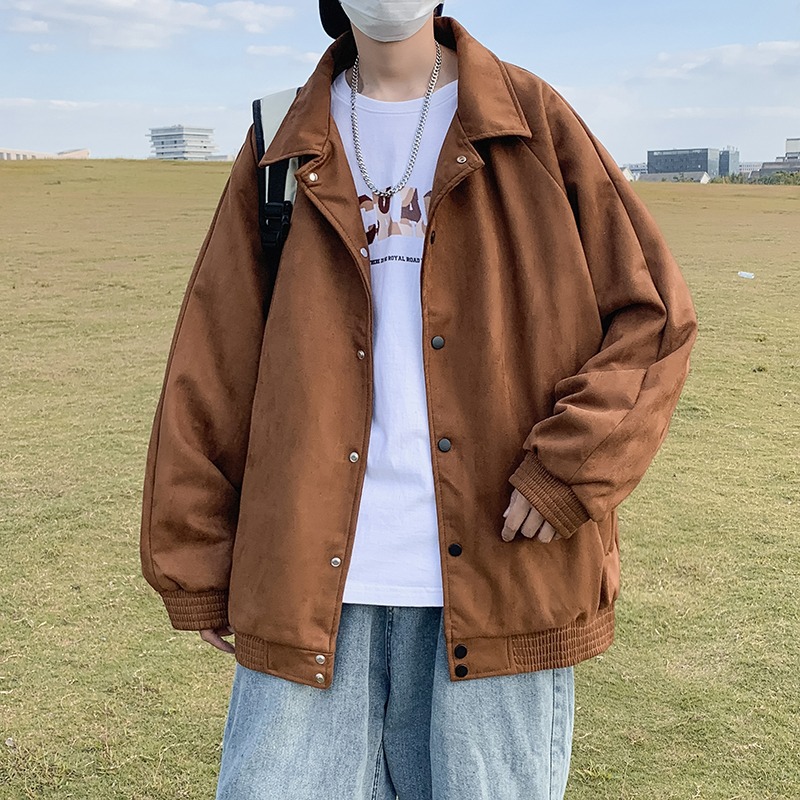 Suede motorcycle jacket men's spring and autumn new style Hong Kong style loose fitting men's lapel workwear jacket trend_voghion.com