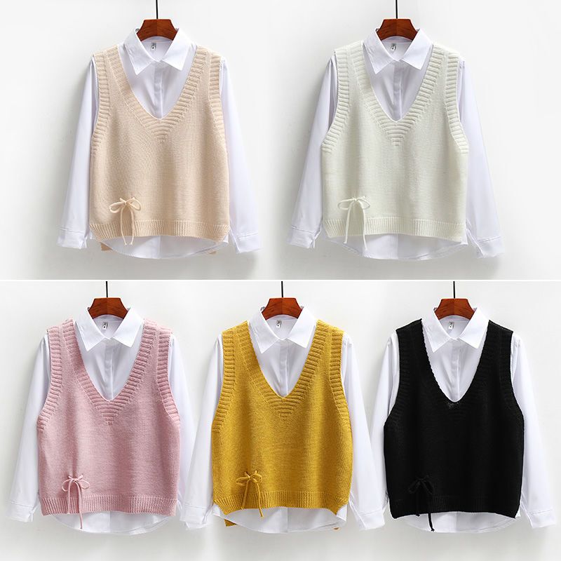Sweater Student Korean Style Loose Shirt Vest Sweater Top Sweater Two-Piece Suit