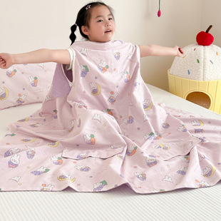 2025 New Type A-Grade Cotton Aerobic Double-Layer Yarn Multi-Functional Kidsren's Anti-Kick Quilt Can Be Worn in Summer Pure Cotton Summer Cool Quilt