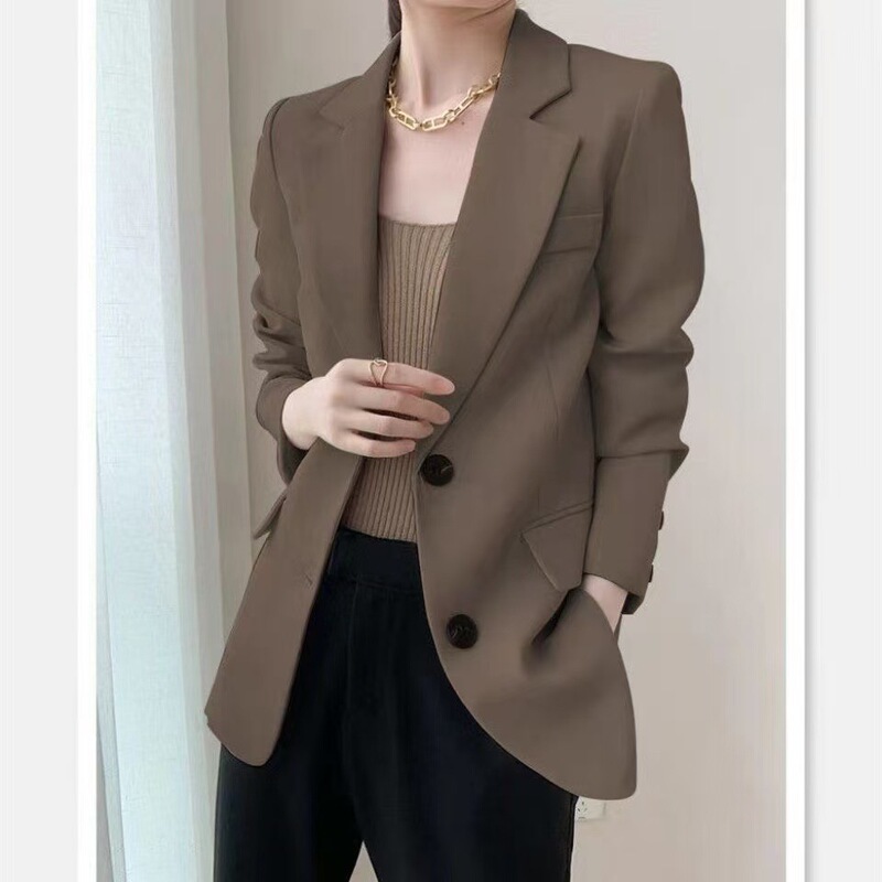 Brown Blazer for Women, Spring and Autumn Fashion Design, New Korean Style, Loose Casual Elegant Suit Jacket