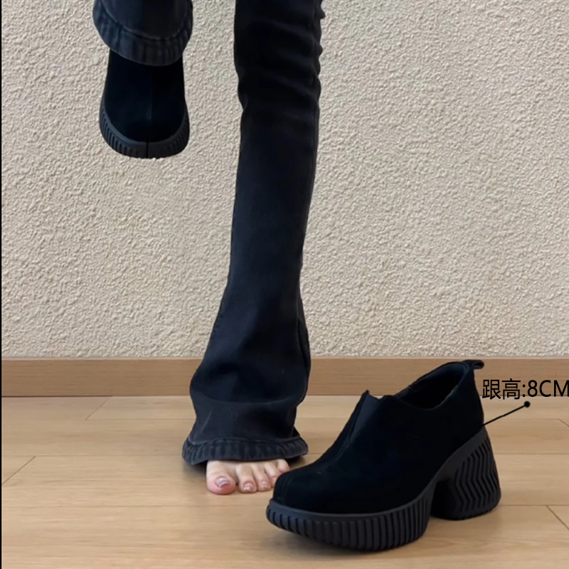 Retro Platform Thick-Soled Chunky Heel Loafers 2026 Autumn and Winter New Style Versatile Fashionable Deep-Cut Slip-On Shoes