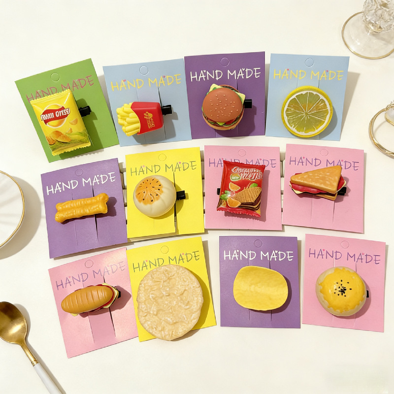 Miniature Realistic Food Toy Hair Clips, Hamburger, Potato Chips, Fries, Cookies, Quirky Hair Accessories, Cute and Fun Hair Clips, Wholesale Miniature Realistic Food Toy Hair Clips, Hamburger, Potato Chips, Fries, Cookies, Quirky Hair Accessories, Cute and Fun Hair Clips, Wholesale