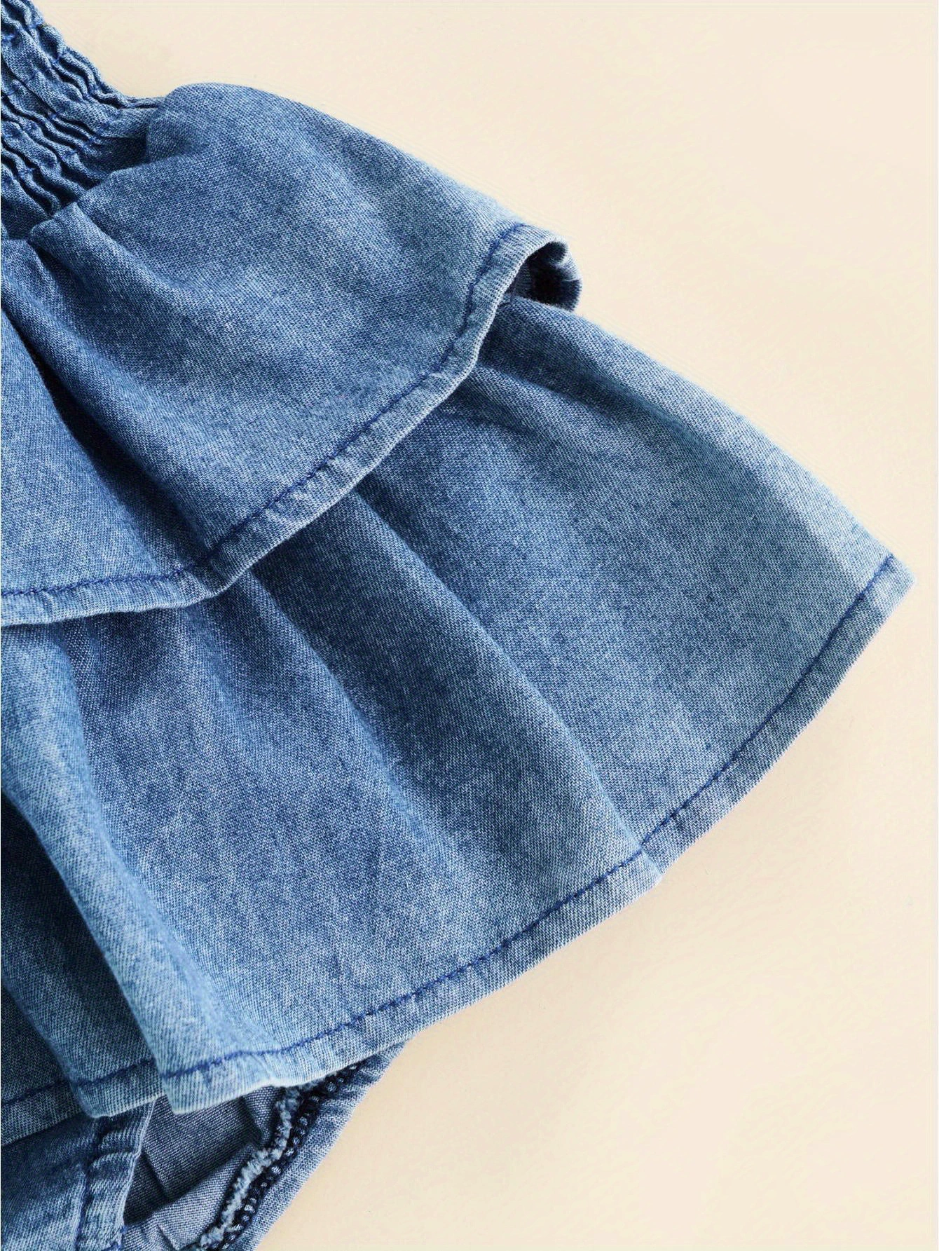 Adorable Blue Denim Baby Girl Romper Dress Sleeves