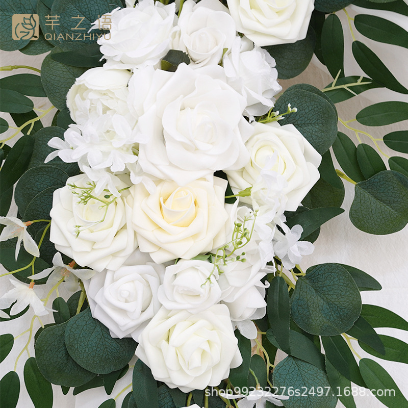亞馬遜熱銷仿真花絹花門楣花拱門花婚禮慶典禮儀背景裝飾白色玫瑰