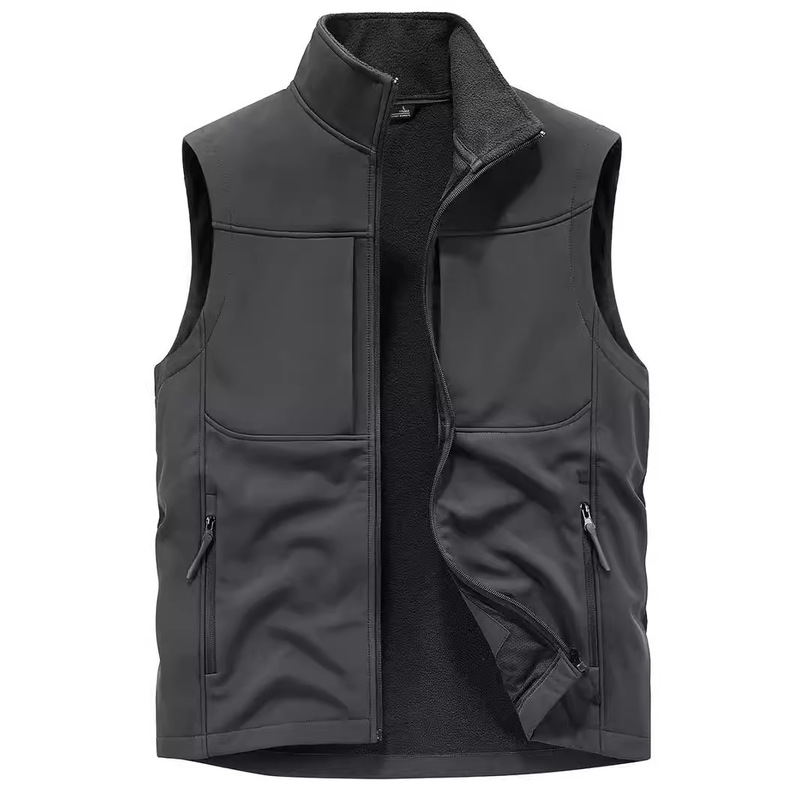 Autumn New Men's Multi-Pocket Soft Case Vest Men's Loose plus size fleece-lined Vest