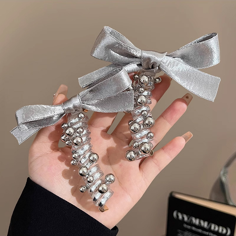 Coreana chica arco plateado línea telefónica bucle de cabello dulce burbuja lámpara de cabello cordón elástico cordón de cabello mujer