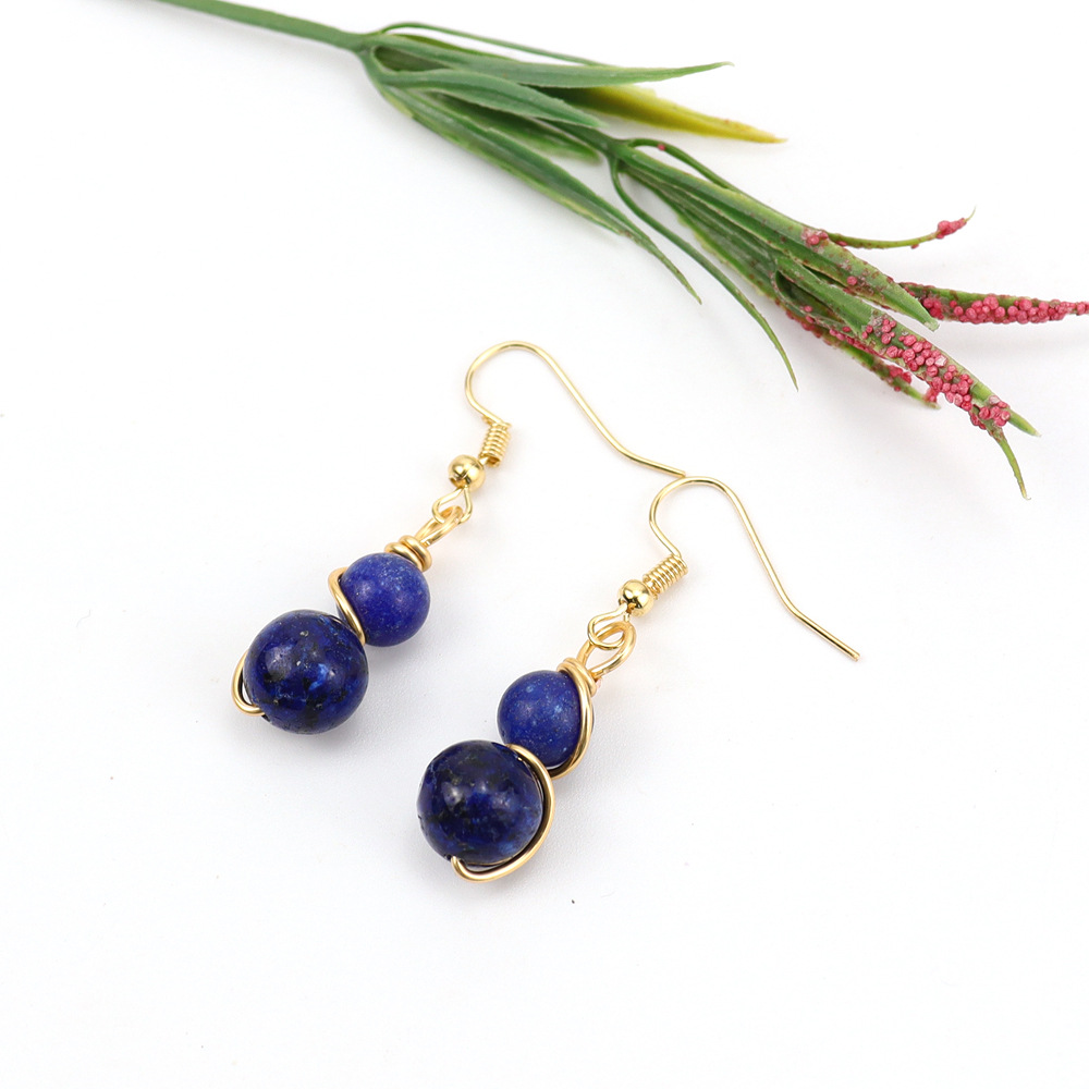 8g Weight Ferroalloy Ear Needle Material Drop Earrings Classification 1 Pair Quantity Holiday, Daily Occasion natural stone, Copper Material Gourd Pattern Women's Gender Beaded Design Casual, Pastoral Style 1 Pair Casual Pastoral Gourd Beaded Natural Stone Copper Drop Earrings 12