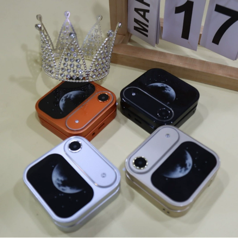 Foldable mini flip phone, dual-standby, 1.77" screen, button interface, multi-language (orange/black/gold/white)