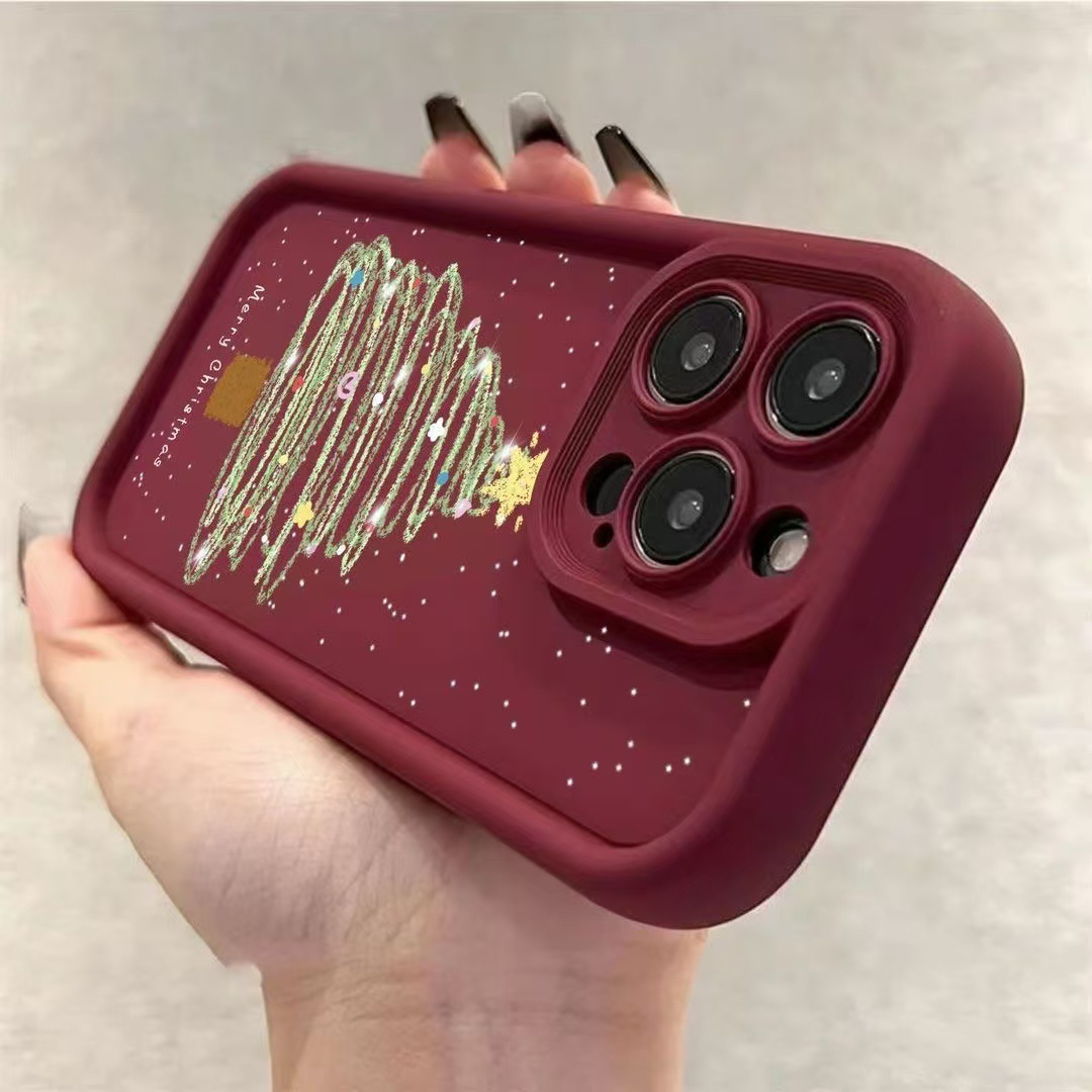 Árbol de Navidad europeo y americano para iphone16promax funda para teléfono móvil Apple 15 anti-caída 14/13pro12 nuevo x
