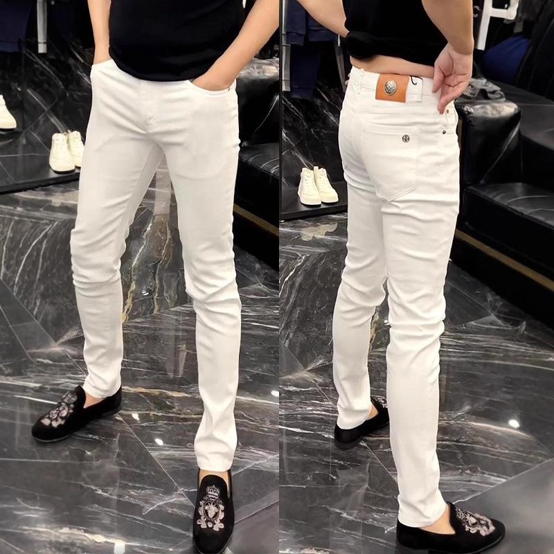 Autumn Jeans Men's 2025 New Internet Celebrity Trendy Brand White Business Casual Slim Pants European Style Slim Pants