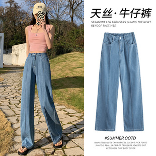 Lyocell Tencel Jeans Women's Spring and Summer Thin 2025 New High Waist Straight Small Ice Silk Wide Leg Pants