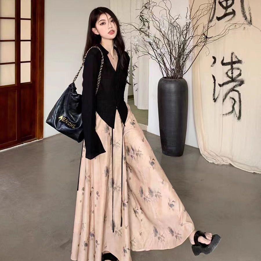 夏季休闲碎花半身裙显瘦百搭长裤裙轻薄透气宽松高腰修身雪纺透气