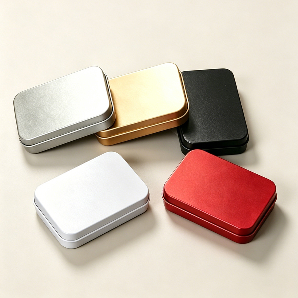 Matte rectangular solid color tin box
