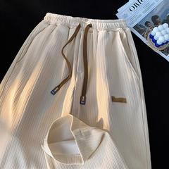 氷糸ストレートパンツ男性夏の薄いファッションブランドの高級感のあるワイドパンツのデザインoversizeゆるいカジュアルパンツ