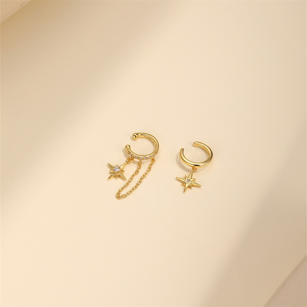 Daily Occasion 1 Piece 925 Sterling Silver Zircon 925 Sterling Silver Earrings Star Ear Cuffs