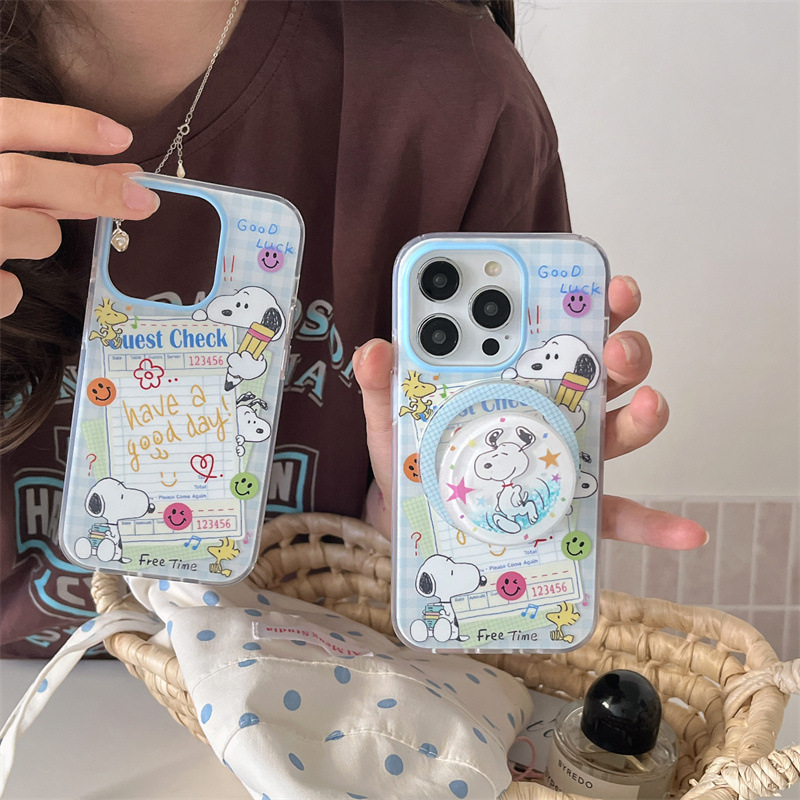 漫画スヌーピーラベル磁気ホルダー iPhone16 Apple 15ProMax/14/13 携帯電話ケース女性用|undefined