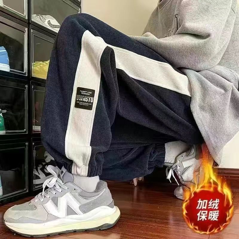 Pantalones deportivos pesados, pantalones de todo fósforo de otoño e invierno para hombres, pantalones casuales de chenilla, más pantalones largos de pana de la marca de moda de terciopelo