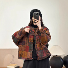 2025 秋新款中式文艺印花棉盘扣棉衣休闲外套女