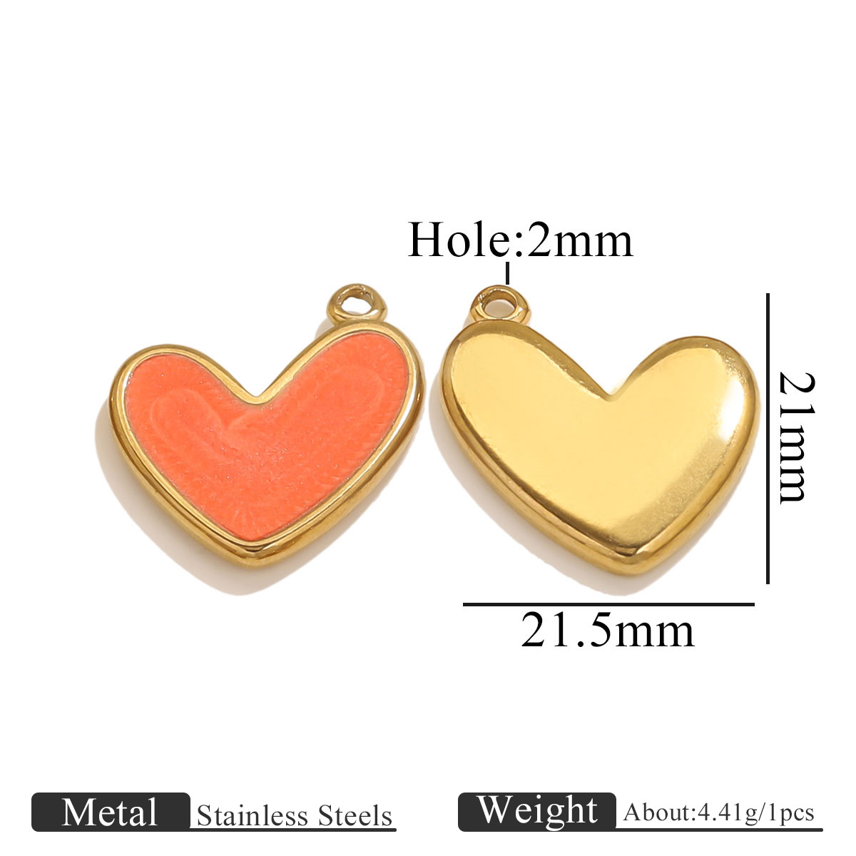 304 Stainless Steel Material 1 Piece 304 Stainless Steel PVD Coated Real Gold Plated Heart Shape Pendant Pendant