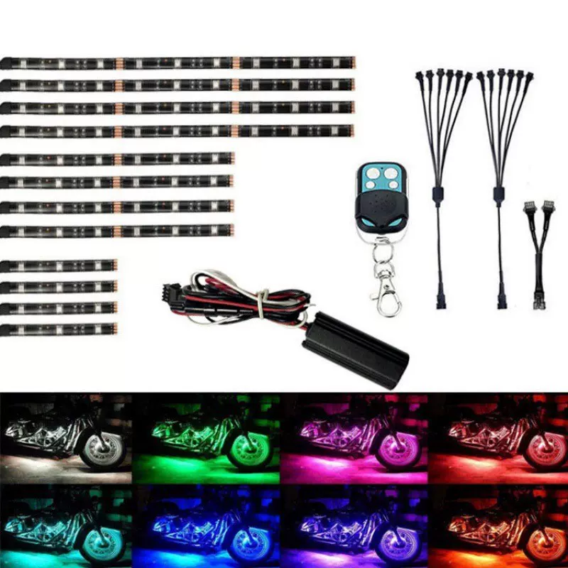 1拖12机车氛围灯 滴胶防水RF4键遥控RGB七彩16色音乐律动72灯5050