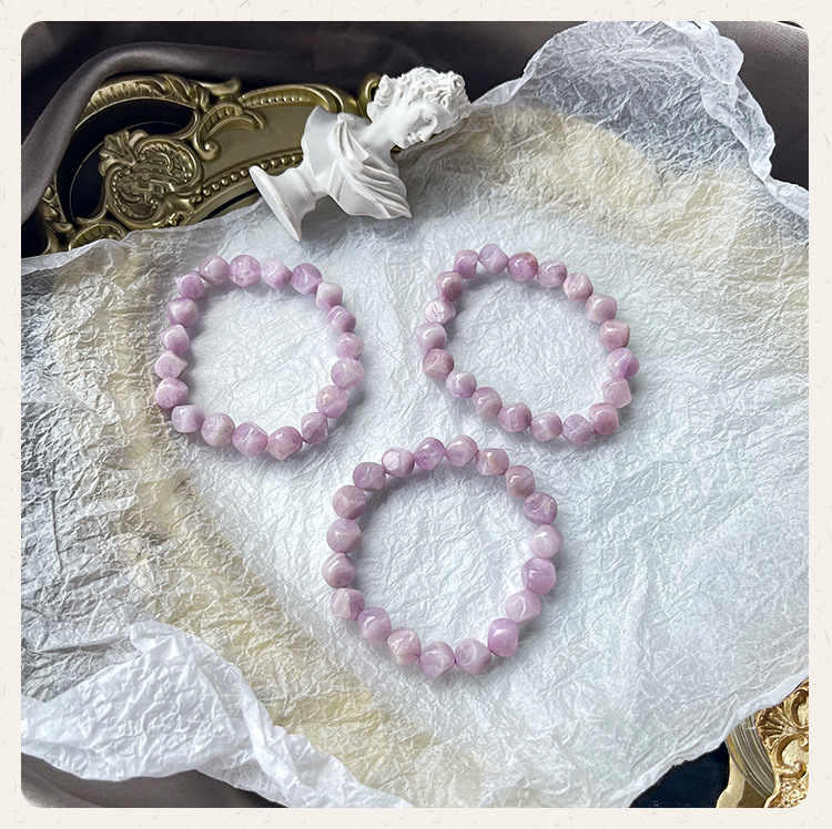 Qiao En Crystal Natural Crystal Bracelet Women's Kunzite Bracelet Small Rubik's Cube Cute Hand Cut Mirror Polished