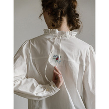 夜莺玫瑰刺绣白衬衫复古宫廷法式宽松外搭上衣衬衣女装春秋季新款