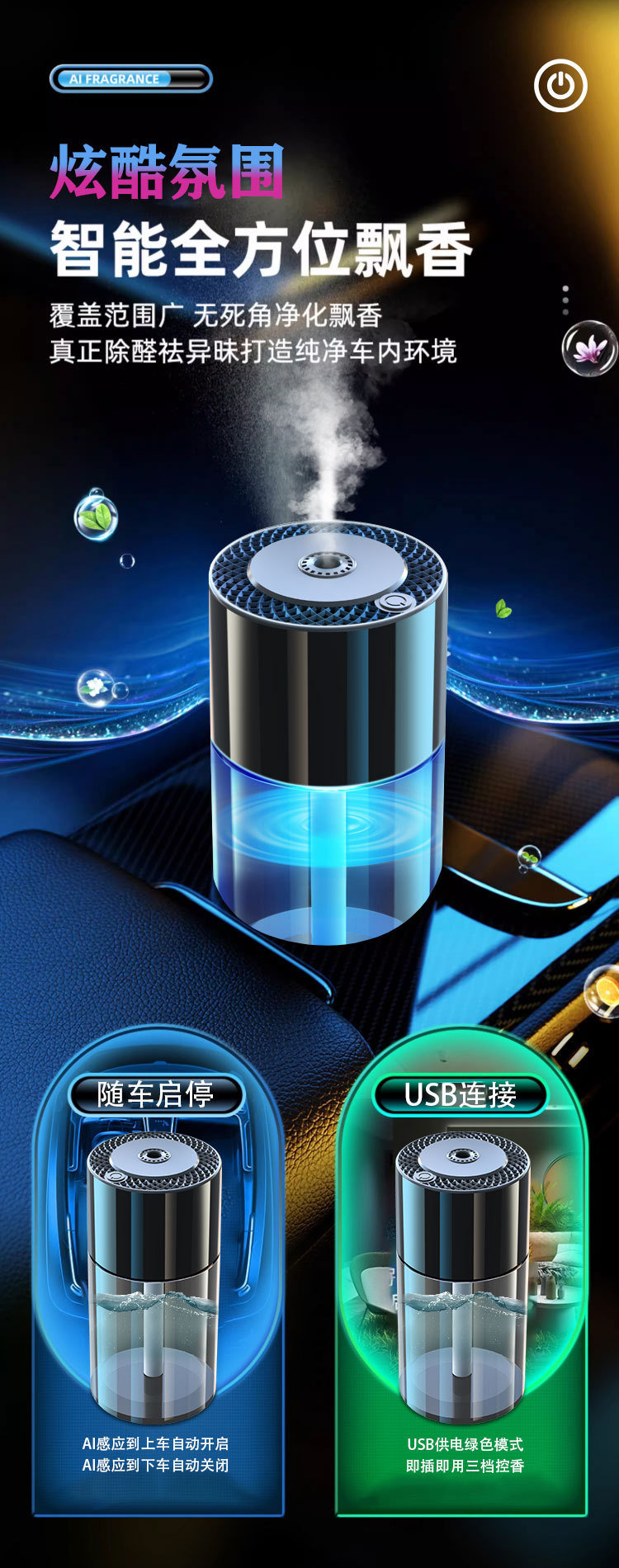 Car intelligent aromatherapy Machine car perfume seat automatic fragrance atomization fragrance new cup holder humidifier decoration